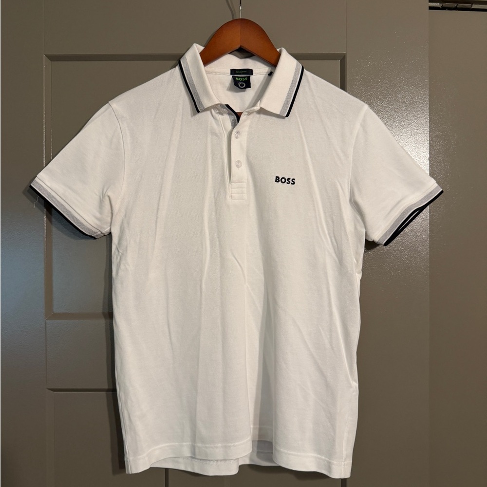 Boss White Polo Shirt with Black Trim